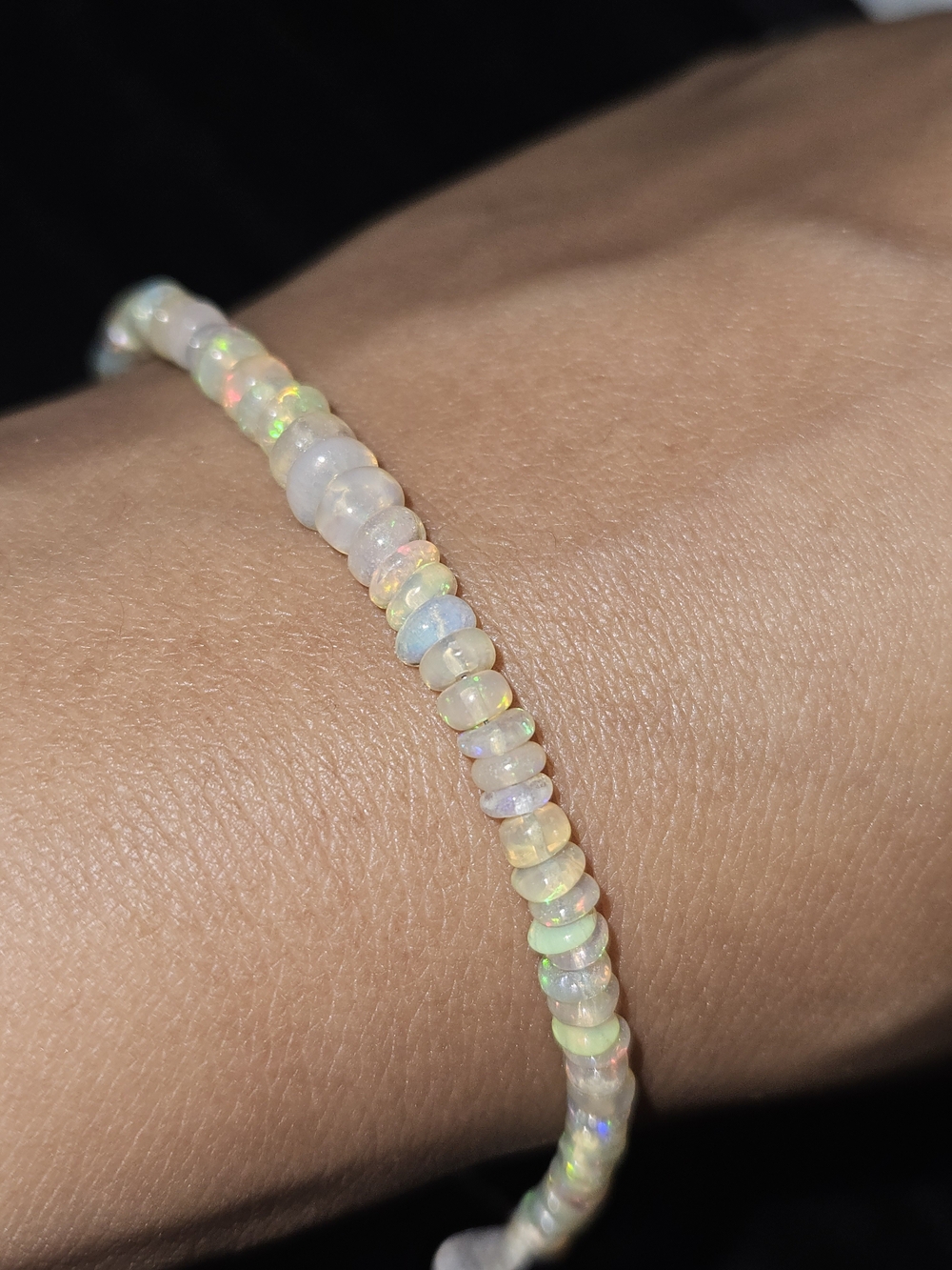 Opal Beaded Stretch Bracelet - Iridescent White